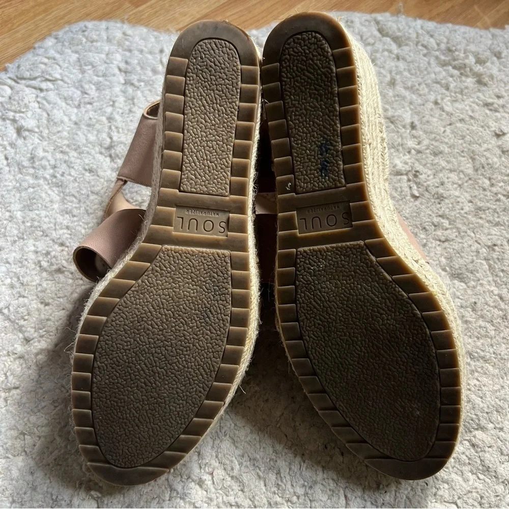 SOUL Naturalizer Tan Leather Oshay Espadrille Wedge Sandal Size 11